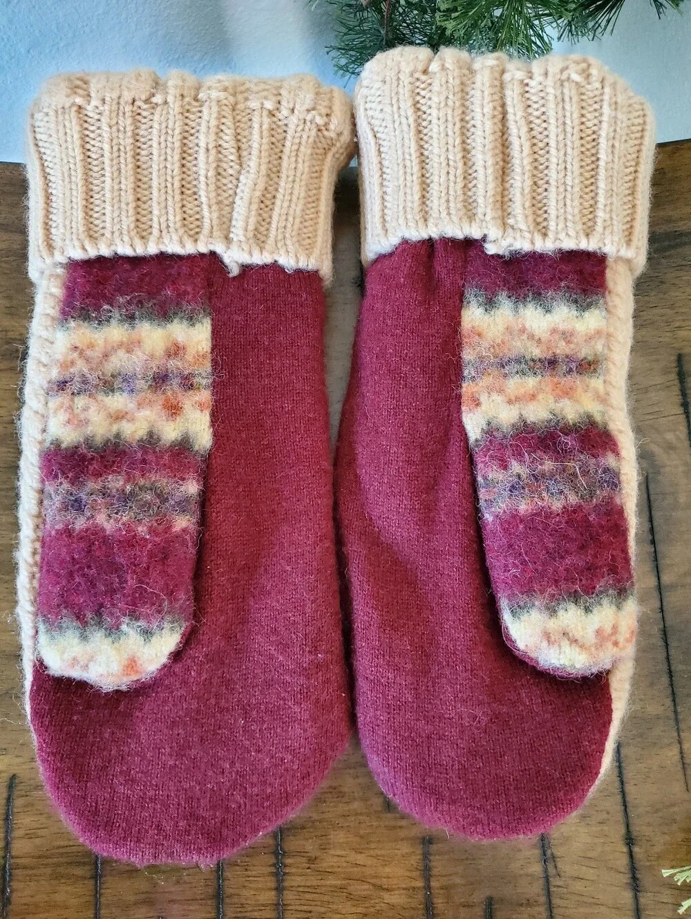 Cozy Cable Knit Wool Mittens Upcycled Eco-Friendly Winter Sweater Mittens Gift